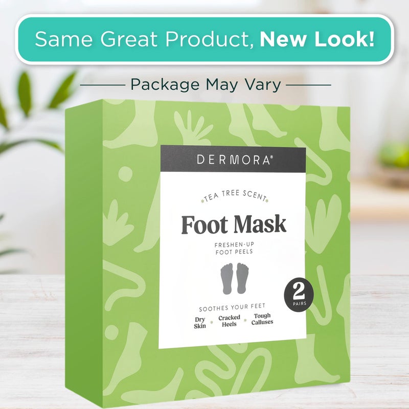 DERMORA Foot Peel Mask | Skin Exfoliating Foot Masks | Dry, Cracked Feet, Callus, Dead Skin Remover | Baby Soft Feet, Tea Tree Scent | Pack of 2 | Regular - Image 2